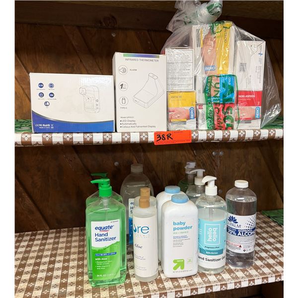 Multiple Bottles Hand Sanitizer, Baby Powder, Aloe, Infrared Thermometers, Antacids, etc