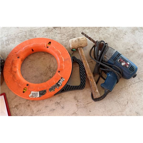 Klein Tools Fish Tape, Ryobi Drill & Mallet