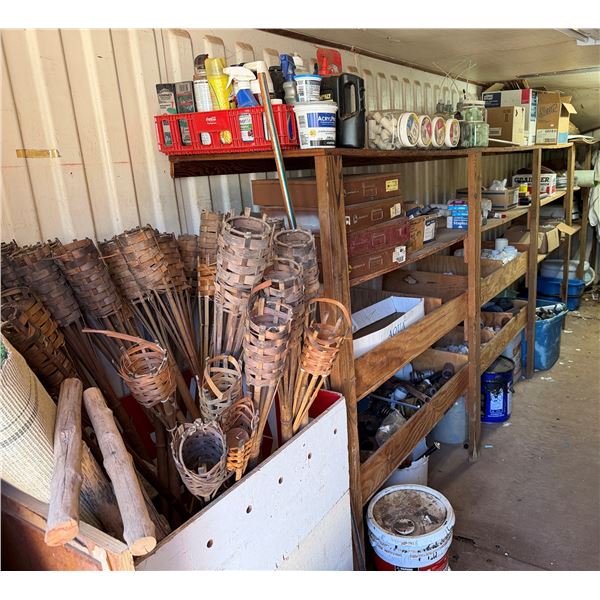 Contents of Shelf: Tiki Torches, Fittings, Towel & Soap Dispensers,  Lawson Storage Drawers, etc