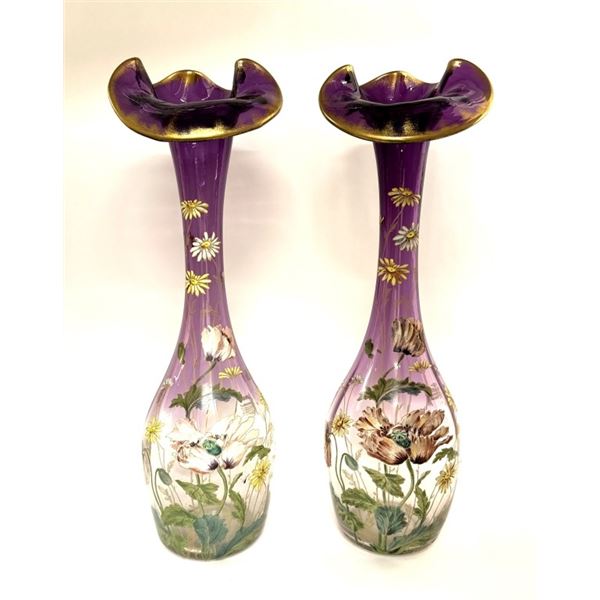 Spectacular Legras Mont Joye Vase Pair, 27"