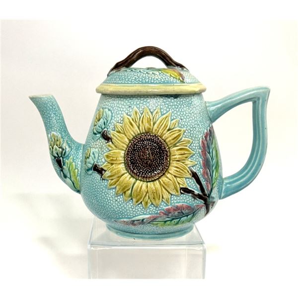 English Majolica Sunflower & Lily Teapot, 1880