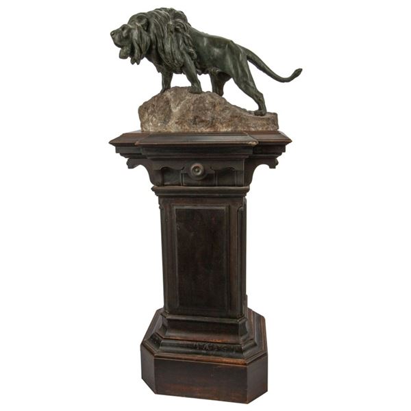 P. Lecourtier Bronze Lion & Gueret Freres Pedestal