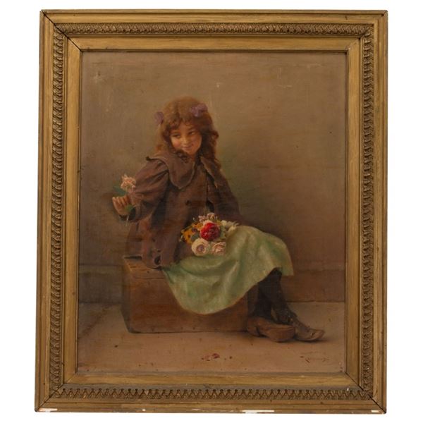 Karl Witkowsk, O/C Portrait of a Girl w Flowers