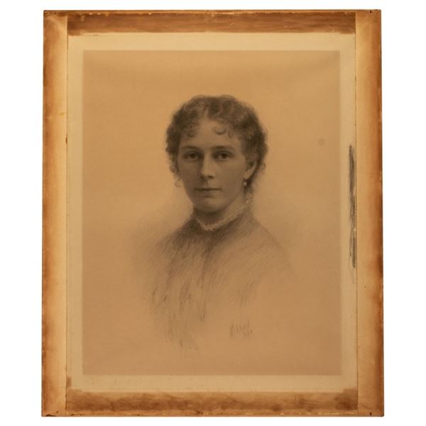 1886 Charcoal Portrait Drawing - Akers