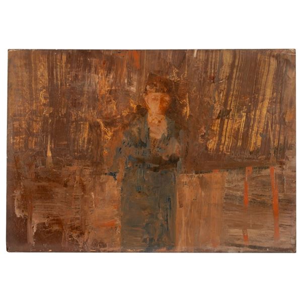 Antique Oil on Board Abstract Image of Woman