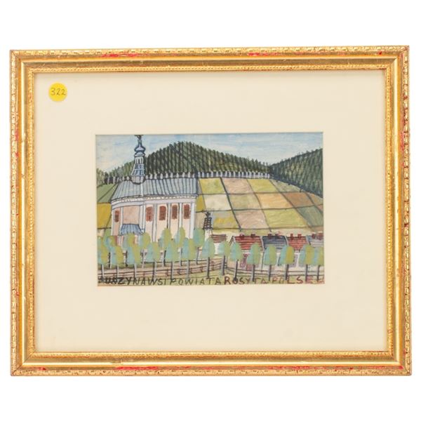 Nikifor Krynicki - Watercolor Landscape w Church