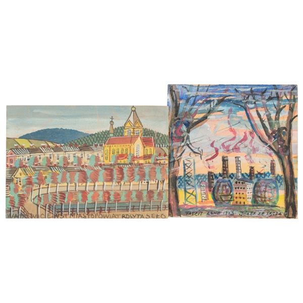 Two Polish Watercolors - Nikifor / Jozef Ze Sacza