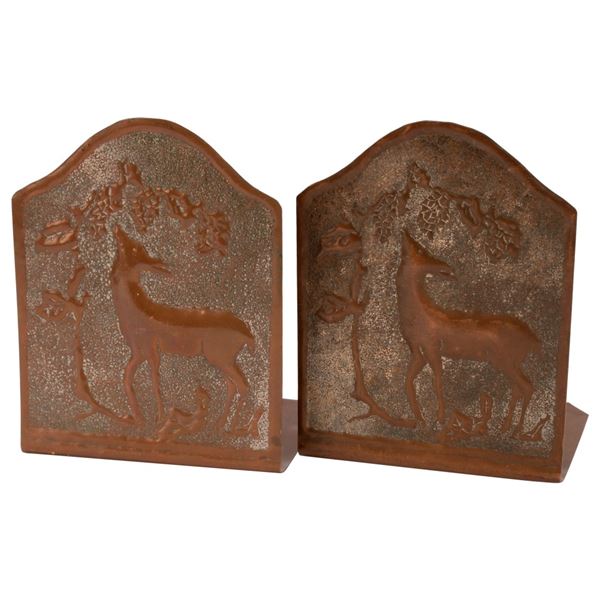 Arts & Crafts Hammered Copper Deer Bookends
