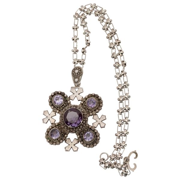 Jerusalem Sterling Amethyst Maltese Cross Pendant