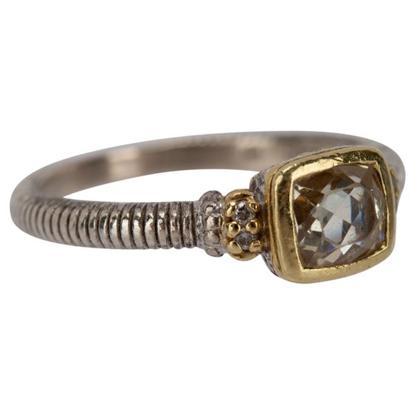 Judith Ripka Two 18K 925 White Topaz Ring - 6 3/4