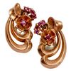 Image 1 : Retro 14K Rose Gold Flower Ribbon Ruby Ear Clips