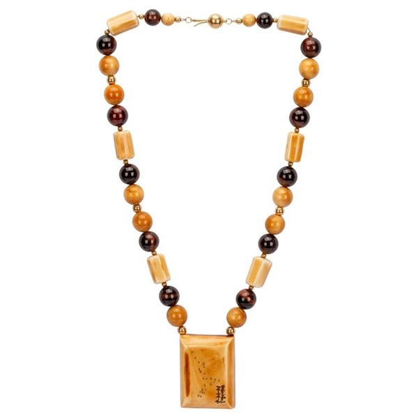 14K Asian Inspired Polished Bone Bead Necklace