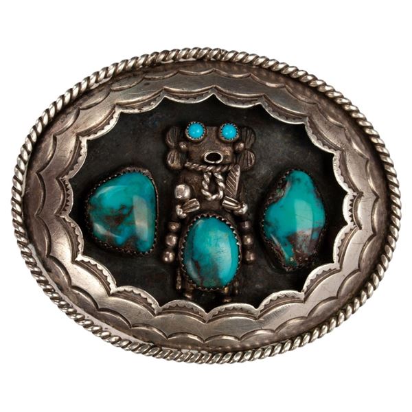 H.L. Zuni Sterling Turquoise Belt Buckle