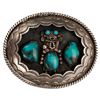 Image 1 : H.L. Zuni Sterling Turquoise Belt Buckle
