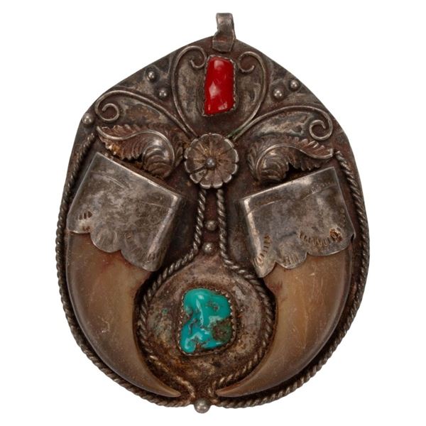 Silver Southwestern Coral Horn Turquoise Pendant