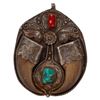 Image 1 : Silver Southwestern Coral Horn Turquoise Pendant