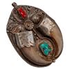 Image 3 : Silver Southwestern Coral Horn Turquoise Pendant