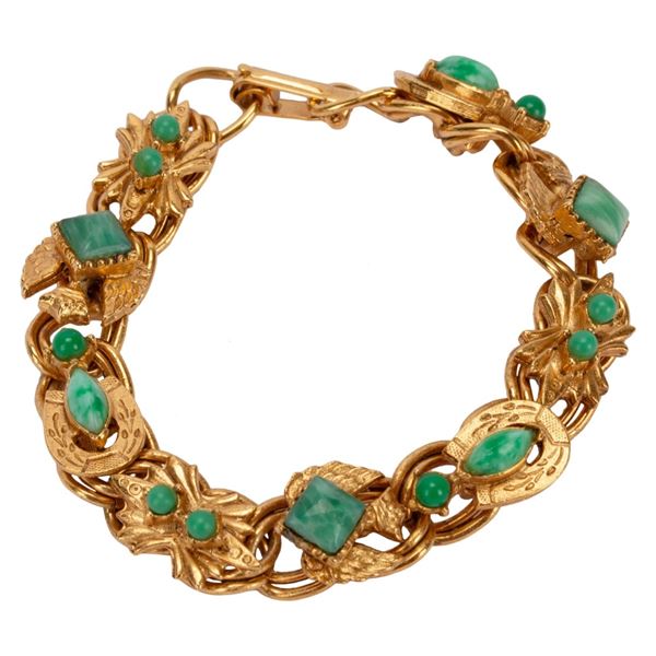 Florenza Gold Tone Peking Glass Charm Bracelet
