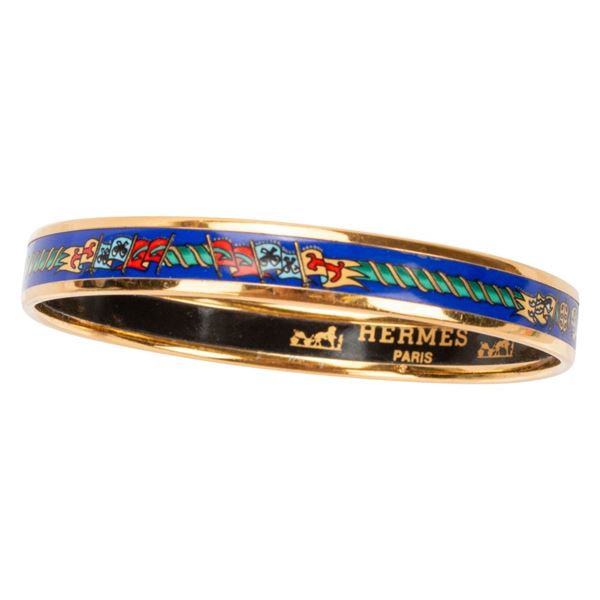 Hermes Paris Narrow Flags Blue Enamel Bangle