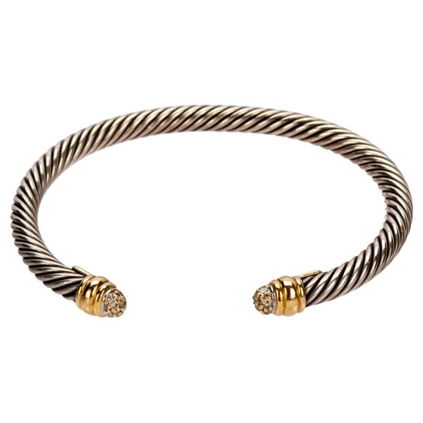 David Yurman 18K Sterling Diamond Cable Cuff