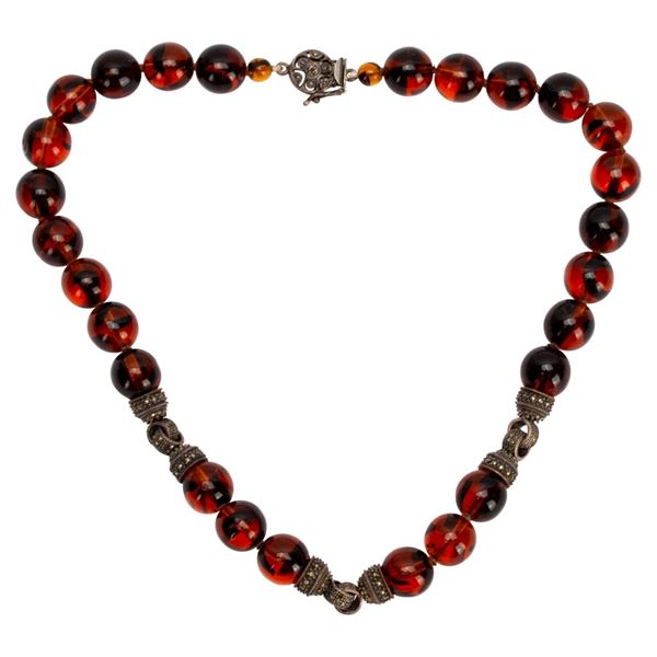 Judith Jack Sterling Amber Glass Bead Choker