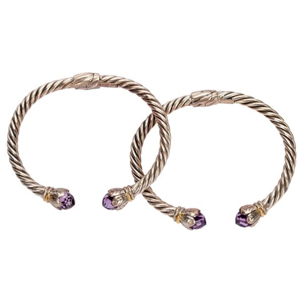Robert Manse Sterling 18K Amethyst Cable Cuff Pair