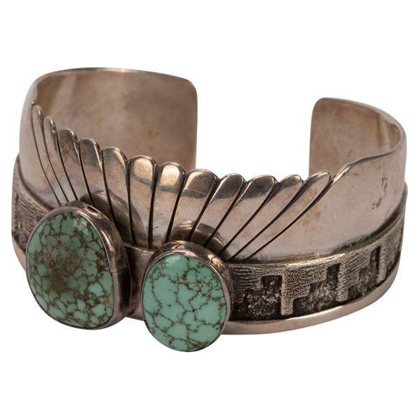 Signed Yazzie Navajo Sterling Turquoise Cuff