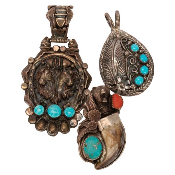 Signed Southwestern Sterling Turquoise Pendant Lot