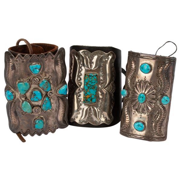 Native American Silver Turquoise Leather Cuff Lot