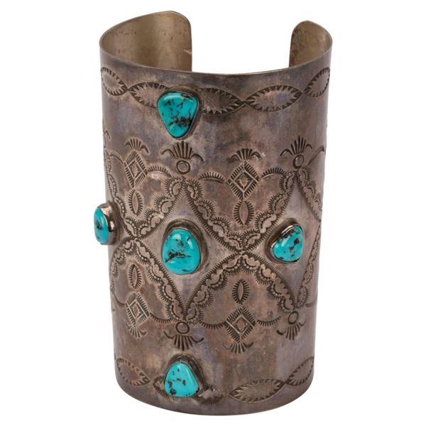 Signed VJP Native American Sterling Turquoise Cuff