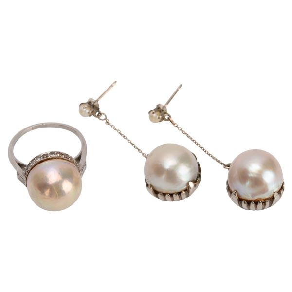 Art Deco Platinum Diamond Pearl Demi - Parure