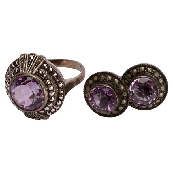 Sterling Amethyst Marcasite Jewelry Lot