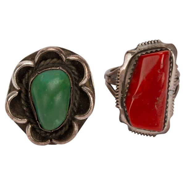 Southwestern Sterling Turquoise & Coral Ring Lot