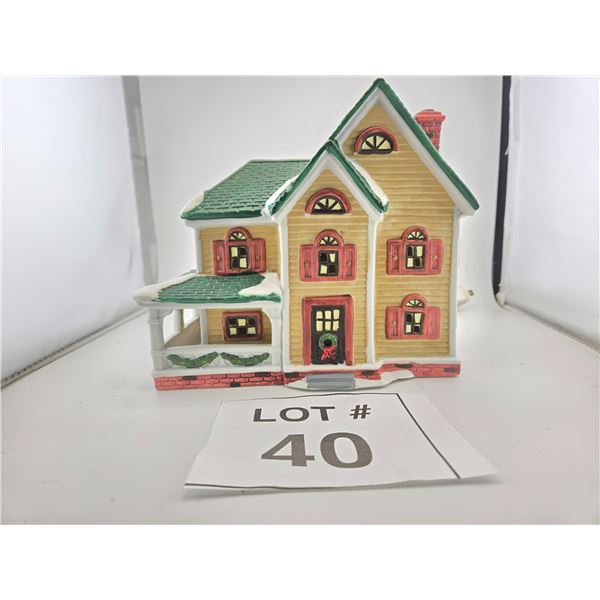 CHRISTMAS VILLAGE HOUSE WITH PORCH AND SNOW ACCENTS