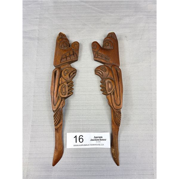 Pair of West Coast Native Carvings 10" Long Nicely Carved
