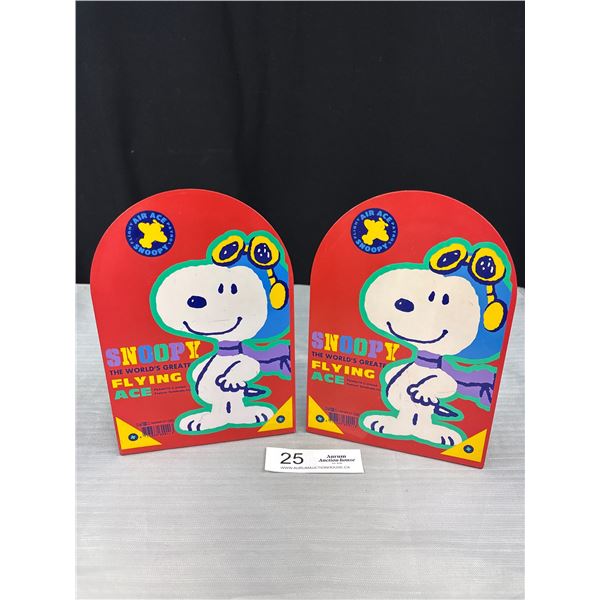 Pair of Snoopy "Flying Ace" Metal Book Ends. Each Approx 8" Tall