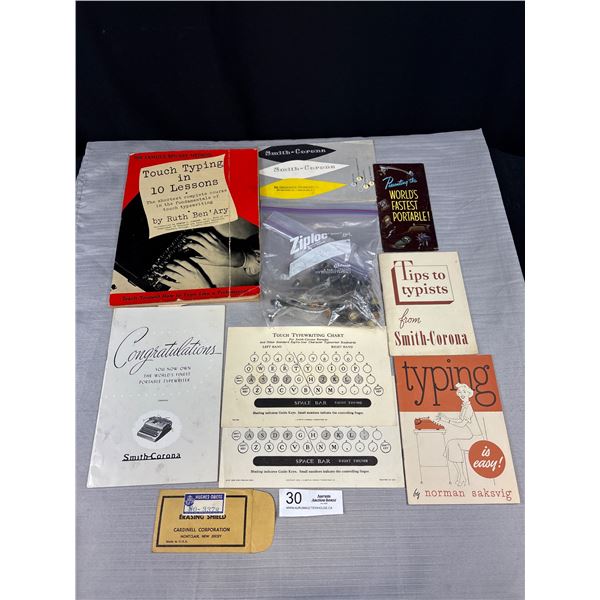 Collection of Vintage Typewriter Pamplets, Manuals, plus 1920's Typewriter Keys