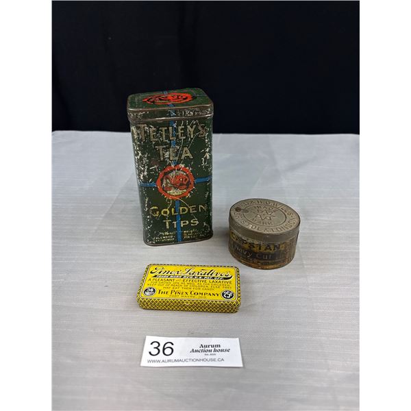 3 Antique Tetley Tea, Capistan Tobacco & Pinex Tins
