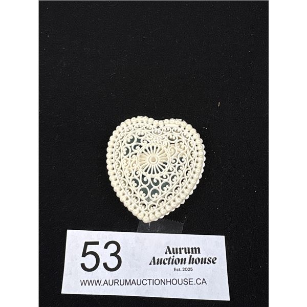 Vintage Celluloid Heart Shape Case w/ 925 Sterling Silver Pinky Ring Band