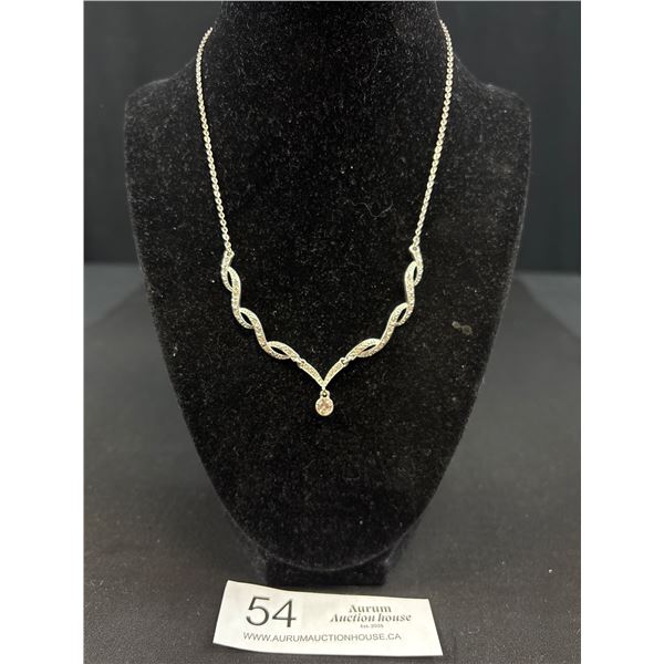 Lovely Silver Plated w/ Crystal Rhinestones Necklace