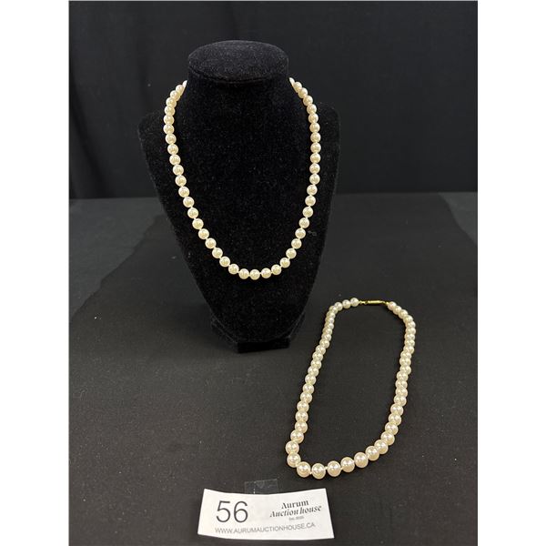 Pair of Beautiful Heavy Large Pearls Necklaces, Each Hand Knotted + 18" Length