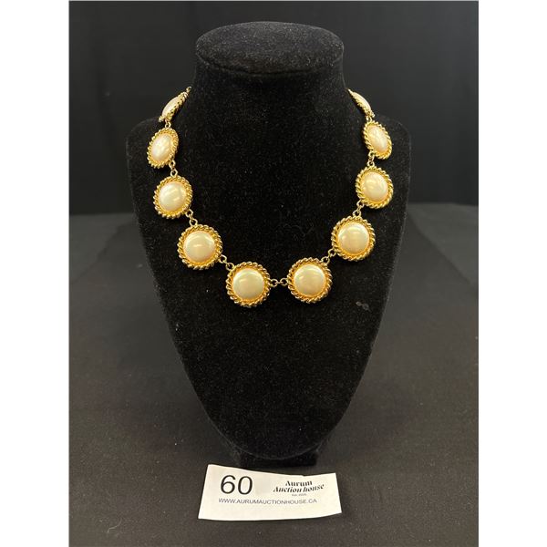 Very Beautiful Gold Plated w/ Faux Mobe Pearls Choker Necklace, Self Adjustable Length