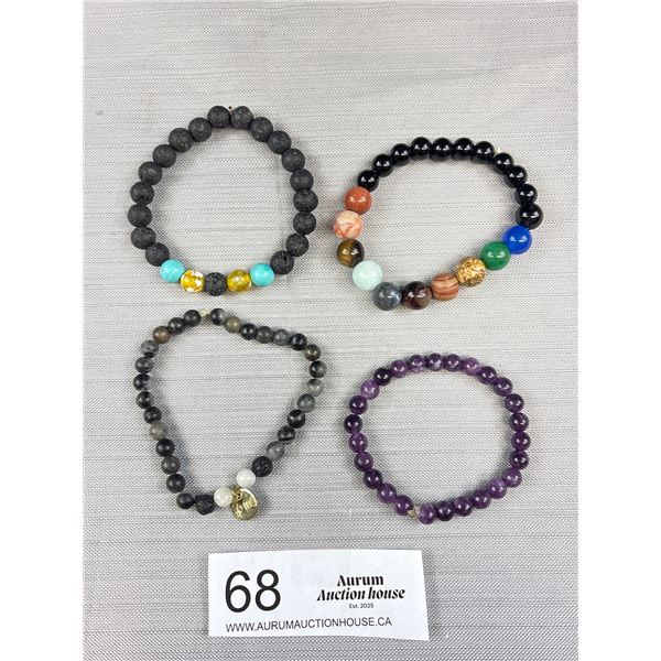4 Gem Stone Beads Stretch Bracelets