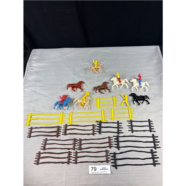 Large Lot of 1960's Marx Style Plastic Cowboy + Indians Set