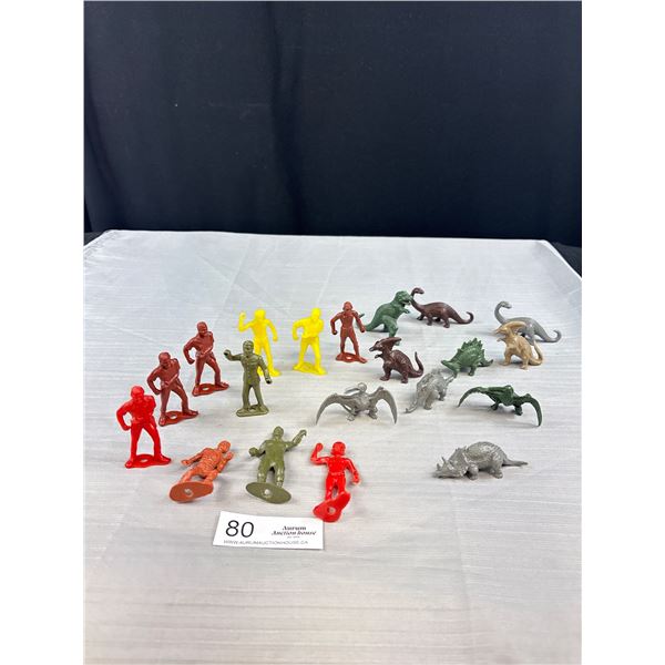 Lot of 1960's Marx Style Plastic Figures Cowboys + Dinosaurs