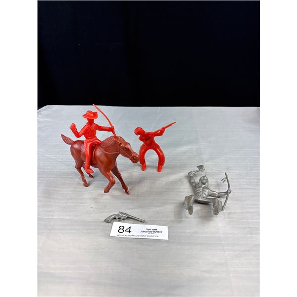Large Size 1960's Plastic Figures Horse, Cowboys, + Indians