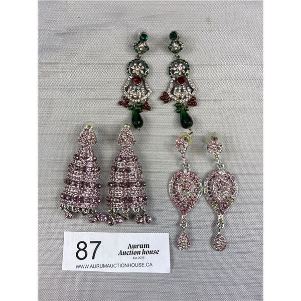 3 Pairs of Rhinestones Dangle Earrings