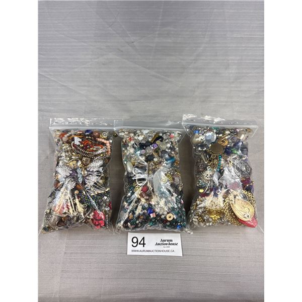 3 Small Bags w/ Misc Used Jewelry Parts, etc.