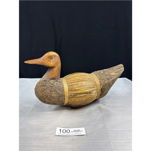 Vintage Hand Carved Wood Duck Ornament