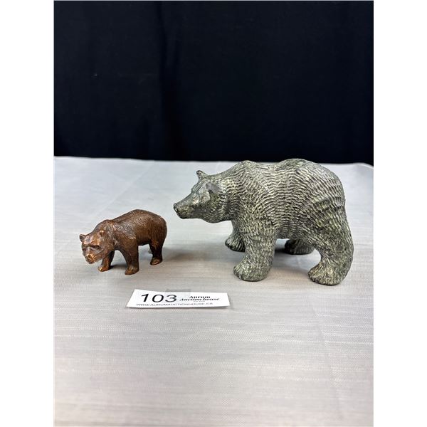 2 Bear Figurines, 1 is Copper Plated